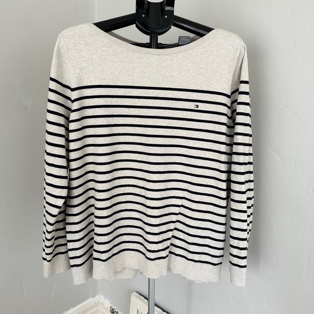 Tommy Hilfiger Black and Cream Striped Top
